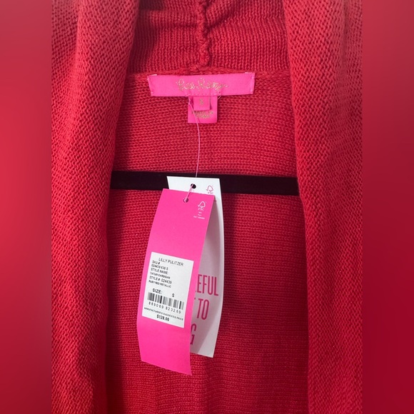 NWT Lilly Pulitzer Tatum Long Fringe Hem Cardigan SZ S Ruby Red Metallic - Picture 8 of 16